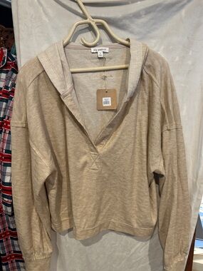 Blu Pepper Beige Hooded V-Neck Pullover